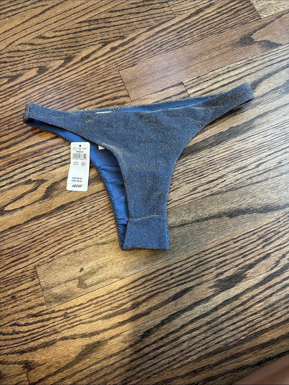 aerie Sparkle Blue Thong Bikini Bottom